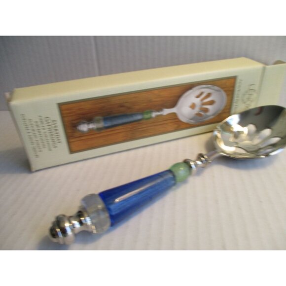 *LENOX 'Everyday Gatherings' Pierced Tablespoon Blue Glass Handle - NIB - Picture 3 of 4
